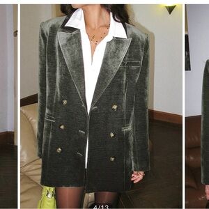 Commense Double-Breasted Velvet Blazer - Dark Green